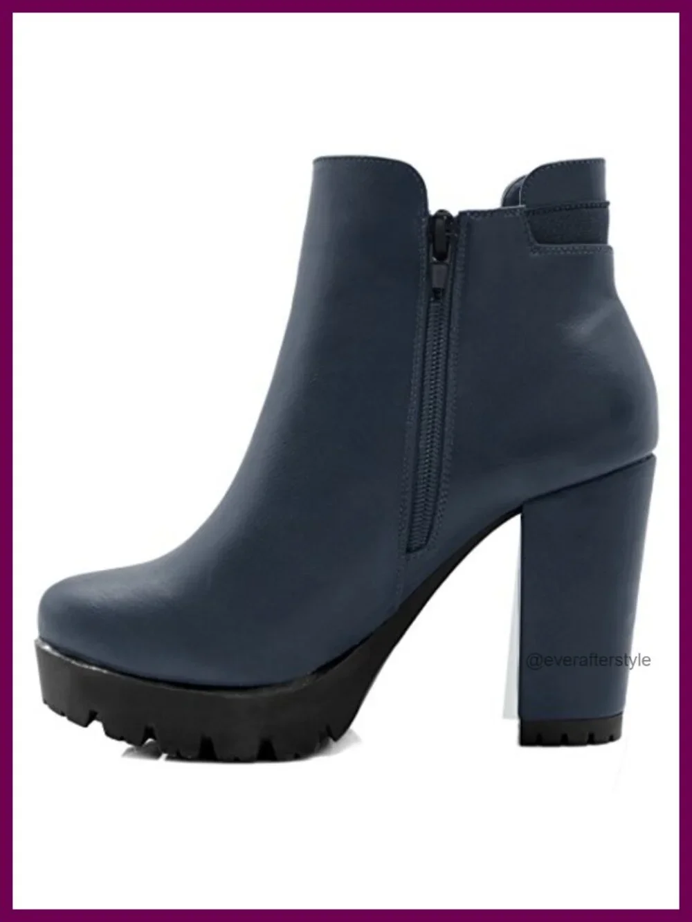 Chunky High Heel Platform Ankle Boots with Side Zip, Round Toe